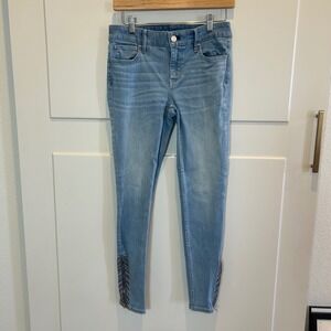 White House Black Market The Skinny Ankle Jeans‎ Light Wash Embroidered Zip 2